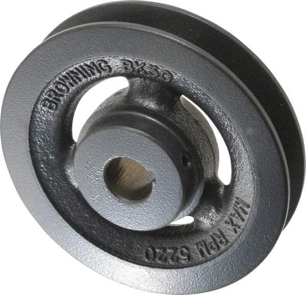 Browning - 3/4" Bore, 1-5/32 Long, 5" Outside Diam, Finished Bore Single Groove V Belt Sheave - 7/8" Wide, 4.4 Belt Pitch B, 4" Pitch Diam of 4L Belt - Caliber Tooling