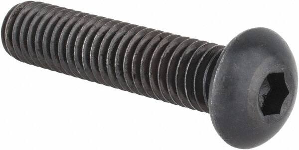 Made in USA - 3/8-16 UNC Hex Socket Drive, Button Screw - Alloy Steel, Black Oxide Finish, Fully Threaded, 1-3/4" Length Under Head - Caliber Tooling