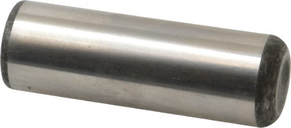 Made in USA - 1" Diam x 3" Pin Length Grade 8 Alloy Steel Standard Dowel Pin - Bright Finish, C 47-58 & C 60 (Surface) Hardness, 117,800 Lb (Single Shear), 235,600 Lb (Double Shear) Breaking Strength, 1 Beveled & 1 Rounded End - Caliber Tooling