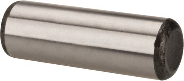 Made in USA - 1/2" Diam x 1-1/2" Pin Length Grade 8 Alloy Steel Standard Dowel Pin - Bright Finish, C 47-58 & C 60 (Surface) Hardness, 29,450 Lb (Single Shear), 58,900 Lb (Double Shear) Breaking Strength, 1 Beveled & 1 Rounded End - Caliber Tooling