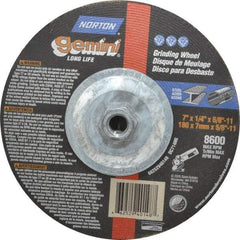 Norton - 7" Wheel Diam, 1/4" Wheel Thickness, Type 27 Depressed Center Wheel - Aluminum Oxide, 8,600 Max RPM, Compatible with Angle Grinder - Caliber Tooling