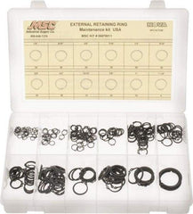 Made in USA - 300 Piece, 1/4 to 1-1/4", Steel, Snap External Retaining Ring Assortment - Includes Compartmented Case - Caliber Tooling