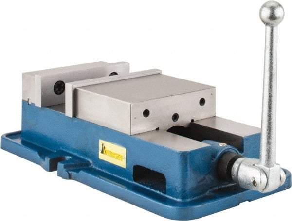 Interstate - 6" Jaw Width, 5-29/32" Jaw Opening Capacity, Horizontal Stationary Machine Vise - Manual Operation, 7,875 Lb Capacity, 1 Station, 16.85" Long x 4.72" High x 1-1/2" Deep, 1-1/2" Jaw Height, Cast Iron - Caliber Tooling