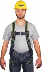 Miller - 400 Lb Capacity, Size Universal, Full Body Construction Safety Harness - Elastomer, Tongue Leg Strap, Mating Chest Strap, Green/Black - Caliber Tooling