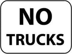 NMC - "No Trucks", 24" Wide x 18" High, Aluminum Parking Lot Traffic Signs - 0.08" Thick, Black on White, High Intensity Reflectivity, Rectangle, Post Mount - Caliber Tooling