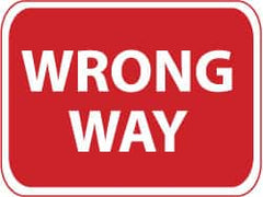 NMC - "Wrong Way", 24" Wide x 18" High, Aluminum Traffic Control Signs - 0.08" Thick, Red on White, High Intensity Reflectivity, Rectangle, Post Mount - Caliber Tooling