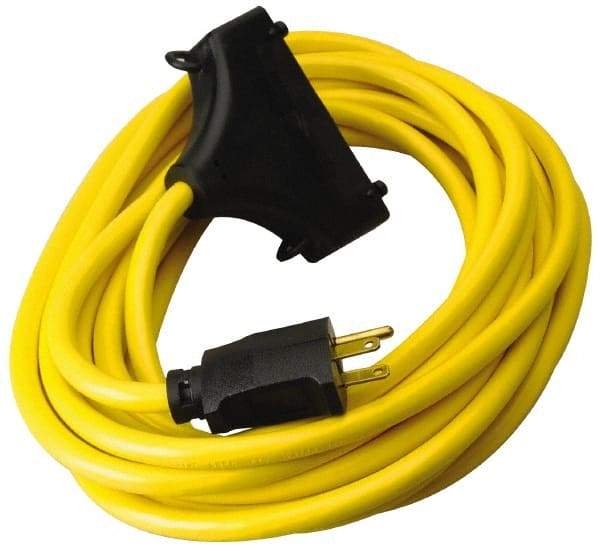 Southwire - 25', 12/3 Gauge/Conductors, Yellow Outdoor Extension Cord - 1 Receptacle, 15 Amps, 125 VAC, UL SJTW, NEMA 5-15P, 5-15R - Caliber Tooling