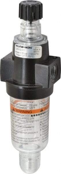 Wilkerson - 1/4 NPT Port, 150 Max psi, Miniature Lubricator - Polycarbonate Bowl, Zinc Body, 20 CFM, 125°F Max, 1.73" Wide x 5.8" High - Caliber Tooling