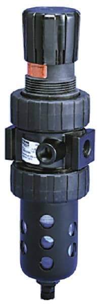 Parker - 1/4" NPT Port Intermediate 1 Piece Filter/Regulator FRL Unit - Metal Bowl, 46 SCFM, 250 Max psi, 10.38" High, Manual Drain - Caliber Tooling