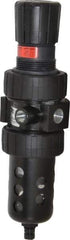 Parker - 3/8" NPT Port Intermediate 1 Piece Filter/Regulator FRL Unit - Polycarbonate Bowl, 55 SCFM, 150 Max psi, 10.38" High, Manual Drain - Caliber Tooling