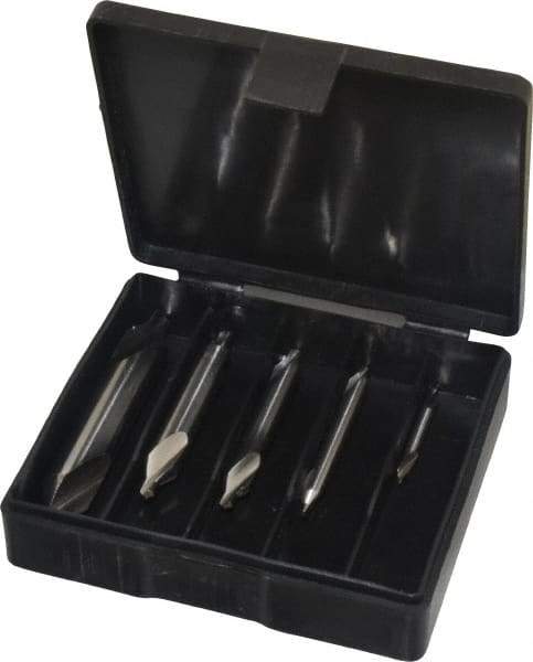 Interstate - 5 Piece, #1 to 5, Plain Edge, High Speed Steel Combo Drill & Countersink Set - 60° Incl Angle, Double End - Caliber Tooling