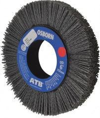 Osborn - 6" OD, 2" Arbor Hole, Crimped Nylon Wheel Brush - 1" Face Width, 1-1/4" Trim Length, 0.04" Filament Diam, 3,600 RPM - Caliber Tooling