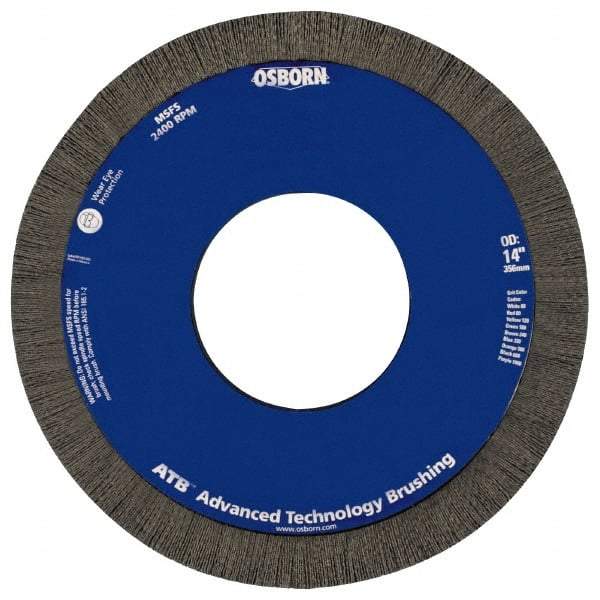 Osborn - 12" OD, 5-1/4" Arbor Hole, Crimped Nylon Wheel Brush - 1" Face Width, 1-1/4" Trim Length, 0.022" Filament Diam, 1,800 RPM - Caliber Tooling