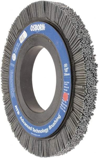 Osborn - 10" OD, 4-1/4" Arbor Hole, Crimped Nylon Wheel Brush - 1" Face Width, 1-1/4" Trim Length, 3,600 RPM - Caliber Tooling