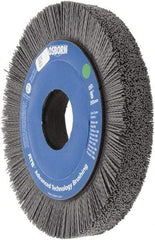 Osborn - 8" OD, 2" Arbor Hole, Crimped Nylon Wheel Brush - 1" Face Width, 1-1/4" Trim Length, 0.035" Filament Diam, 3,600 RPM - Caliber Tooling