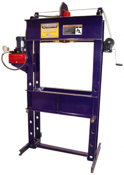 Omega Lift Equipment - 100 Ton Hydraulic Shop Press - 10 Inch Stroke, 1 HP, Single Phase - Caliber Tooling