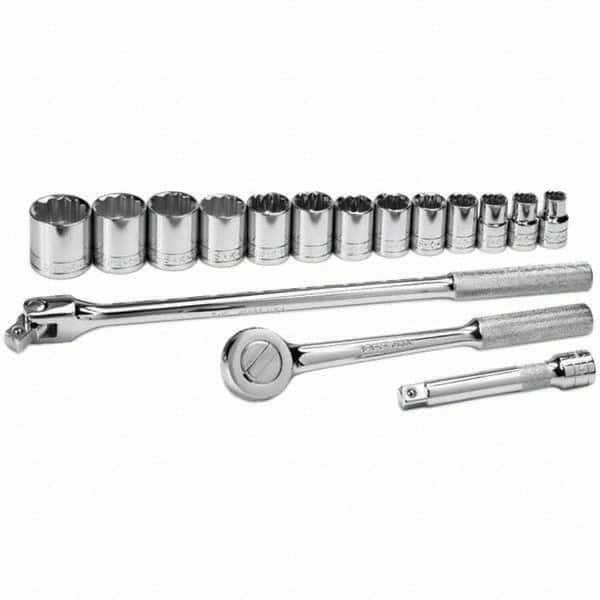 SK - 1/2" Drive Standard Socket Set - 7/16 to 1-1/4", Inch Measurement Standard - Caliber Tooling