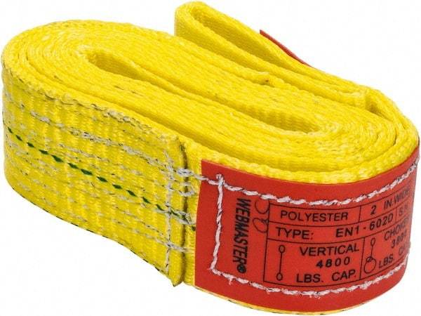 Lift-All - 6' Long x 2" Wide, 4,800 Lb Vertical Capacity, 1 Ply, Nylon Web Sling - 3,800 Lb Choker Capacity, Yellow - Caliber Tooling