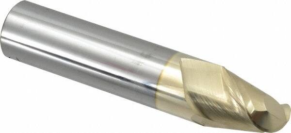 Accupro - 1" Diam, 1-1/4" LOC, 2 Flute Solid Carbide Ball End Mill - ZrN Finish, Single End, 5" OAL, 1" Shank Diam, Spiral Flute - Caliber Tooling