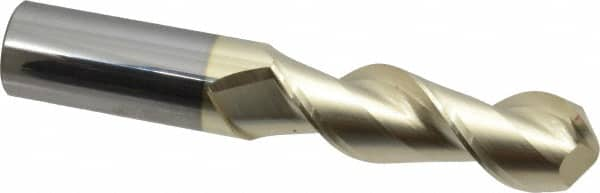 Accupro - 1" Diam, 3-1/4" LOC, 2 Flute Solid Carbide Ball End Mill - ZrN Finish, Single End, 6" OAL, 1" Shank Diam, Spiral Flute - Caliber Tooling