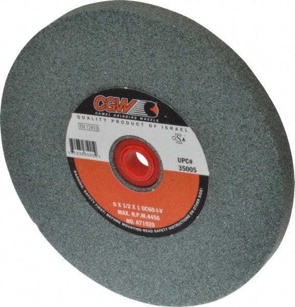 Camel Grinding Wheels - 60 Grit Silicon Carbide Bench & Pedestal Grinding Wheel - 6" Diam x 1" Hole x 1/2" Thick, 4456 Max RPM, I Hardness, Medium Grade , Vitrified Bond - Caliber Tooling