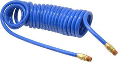 Coilhose Pneumatics - 3/8" ID, 3/8 Thread, 20' Long, Blue Polyurethane Coiled & Self Storing Hose - 115 Max psi, Male Swivel x Male Swivel - Caliber Tooling