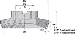 Kennametal - 3" Cut Diam, 1" Arbor Hole, 5.89mm Max Depth of Cut, 70° Indexable Chamfer & Angle Face Mill - 6 Inserts, SPHX 1205... Insert, Right Hand Cut, 6 Flutes, Series Fix-Perfect - Caliber Tooling