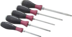 Wiha - 5 Piece Phillips & Slotted Screwdriver Set - Round Shank, Ergonomic Handle, Blade Sizes: Length 80, 100, 125 & 150, Bit Sizes: Philips #1 & #2 - Caliber Tooling