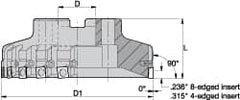 Kennametal - 12 Inserts, 6" Cut Diam, 1-1/2" Arbor Diam, 0.361" Max Depth of Cut, Indexable Square-Shoulder Face Mill - 0/90° Lead Angle, 2.38" High, SD.T 43.. Insert Compatibility, Series KSSM - Caliber Tooling