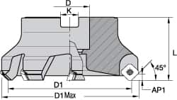 Kennametal - 160.02mm Cut Diam, 1-1/2" Arbor Hole, 6.6mm Max Depth of Cut, 45° Indexable Chamfer & Angle Face Mill - 7 Inserts, SEKT 1404... Insert, Right Hand Cut, 7 Flutes, Series KSSM - Caliber Tooling