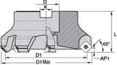 Kennametal - 124.97mm Cut Diam, 1-1/2" Arbor Hole, 6.6mm Max Depth of Cut, 45° Indexable Chamfer & Angle Face Mill - 8 Inserts, SEKT 1404... Insert, Right Hand Cut, 8 Flutes, Series KSSM - Caliber Tooling