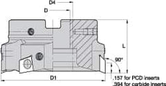 Kennametal - 6 Inserts, 3" Cut Diam, 1" Arbor Diam, 0.394" Max Depth of Cut, Indexable Square-Shoulder Face Mill - 0/90° Lead Angle, 1-3/4" High, BGHX 15L5... Insert Compatibility, Through Coolant, Series Fix-Perfect - Caliber Tooling