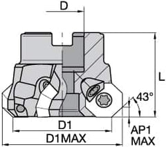 Kennametal - 6" Cut Diam, 2" Arbor Hole, 5mm Max Depth of Cut, 43° Indexable Chamfer & Angle Face Mill - 12 Inserts, OF.T64 Insert, Right Hand Cut, 12 Flutes, Through Coolant, Series KSOM - Caliber Tooling