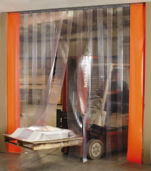 Aleco - 4' Door Width x 8' Door Height PVC Strip Door Kit - 8" Strip Width x 0.08" Strip Thickness, Clear Smooth, 50% Overlap - Caliber Tooling