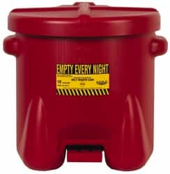 Eagle - 10 Gallon Capacity, Polyethylene Oily Waste Can - 18 Inch Long x 22 Inch Wide/Diameter x 18 Inch High, Red, Foot Operated, Approved FM - Caliber Tooling