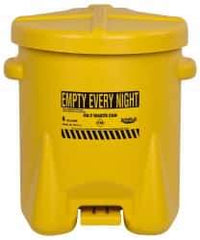 Eagle - 6 Gallon Capacity, Polyethylene Oily Waste Can - 13-1/2 Inch Long x 16-1/2 Inch Wide/Diameter x 16 Inch High, Yellow, Foot Operated, Approved FM - Caliber Tooling