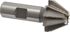 Made in USA - 1-1/4" Large x 1/2" Small Diam, 25/32" Width of Cut, 60° Included Angle, 10 Teeth, High Speed Steel Face Angle Cutter - 5/8" Shank Diam, 2-21/32" Overall Length, Weldon Flat - Caliber Tooling