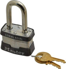 Master Lock - 1-1/2" Shackle Clearance, Keyed Alike Padlock - 3/32" Shackle Width, 9/32" Shackle Diam, Steel - Caliber Tooling