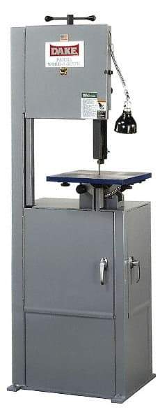 Dake - 14 Inch Throat Capacity, Step Pulley Vertical Bandsaw - 70, 140, 270, 540 SFPM, 1 HP, Three Phase - Caliber Tooling