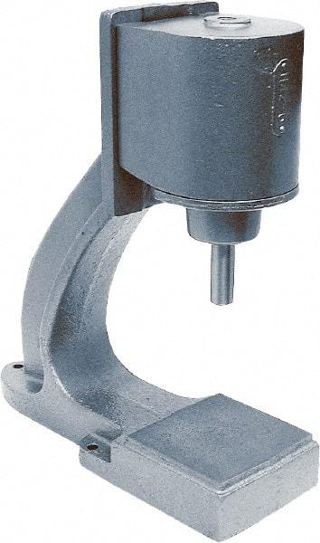 Mead - 1-1/4" Ram, 8-9/16" Throat Depth, 1-3/4 Ton Pneumatic Arbor Press - 9-15/16" Max Work Height x 8" Max Work Width, 6" Base Width x 19-1/2" Base Depth - Caliber Tooling