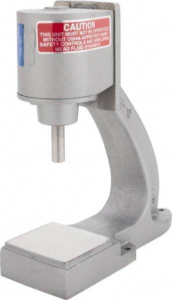 Mead - 1/2" Ram, 4-7/16" Throat Depth, 1/4 Ton Pneumatic Arbor Press - 4" Max Work Height x 3" Max Work Width, 3-1/4" Base Width x 9" Base Depth - Caliber Tooling