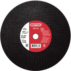 Value Collection - 14" 36 Grit Aluminum Oxide Cutoff Wheel - 1/8" Thick, 1" Arbor, 4,400 Max RPM, Use with Stationary Tools - Caliber Tooling