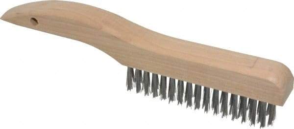 Made in USA - 4 Rows x 16 Columns Wire Scratch Brush - 10" OAL, 1-3/16" Trim Length, Wood Shoe Handle - Caliber Tooling