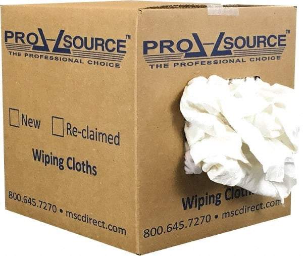 PRO-SOURCE - Reclaimed Cotton T-Shirt Rag - Low Lint, White, 3 to 4 Pieces per Lb, Comes in Box - Caliber Tooling