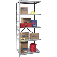 Hallowell - 5 Shelf Add-On Box Edge Open Steel Shelving - 800 Lb Capacity, 36" Wide x 87" High x 24" Deep, Gray - Caliber Tooling