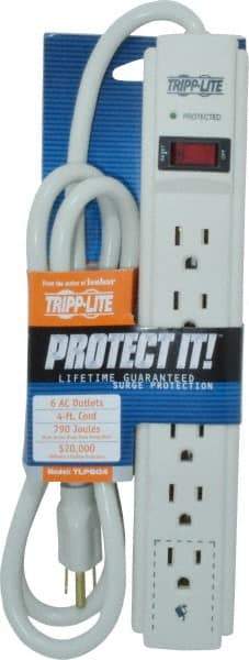 Tripp-Lite - 6 Outlets, 120 Volts, 15 Amps, 4' Cord, Power Outlet Strip - Free Hanging, Keyhole Mount, 5-15P NEMA Configuration, 10.8" Strip, UL1449 3rd Edition - Caliber Tooling