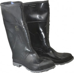 Work Boot: Size 12, 16″ High, Polyurethane, Plain Toe Black & Gray, Non-Slip Sole