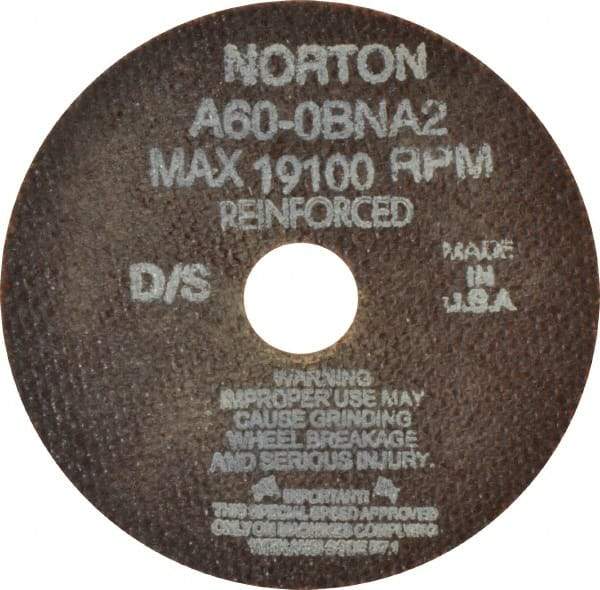 Norton - 4" 60 Grit Aluminum Oxide Cutoff Wheel - 0.035" Thick, 3/4" Arbor, 19,100 Max RPM, Use with Die Grinders - Caliber Tooling