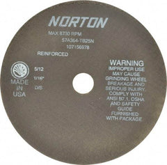 Norton - 7" 36 Grit Aluminum Oxide Cutoff Wheel - 1/16" Thick, 7/8" Arbor, 8,730 Max RPM, Use with Stationary Grinders - Caliber Tooling