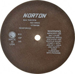 Norton - 8" 60 Grit Aluminum Oxide Cutoff Wheel - 0.035" Thick, 5/8" Arbor, 7,640 Max RPM, Use with Circular Saws - Caliber Tooling